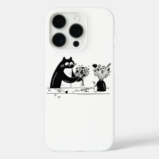 Coques iPhone 16 Pro Chat Smoking Arrangeant un Beau Bouquet de Fleurs