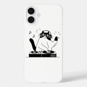 Coques iPhone 16 Plus Chat Smoking DJ Jouant de la Musique Électronique