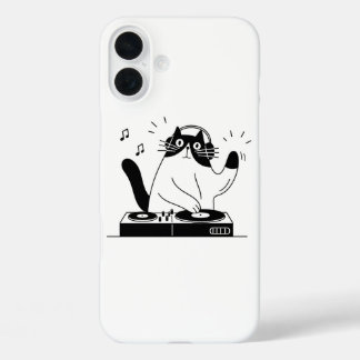 Coques iPhone 16 Plus Chat Smoking DJ Jouant de la Musique Électronique