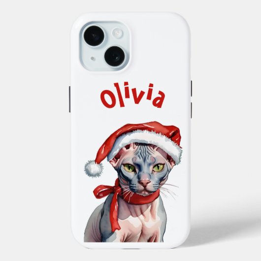 Coques Case-Mate iPhone Chat Sphynx de Noël aquarelle (Verso)