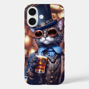 Coques iPhone 16 Chat steampunk avec chapeau haut-de-forme et couve