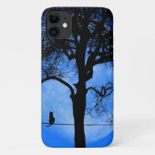 Coques Case-Mate iPhone Chat sur une lune bleue fil (Dos)