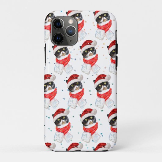 Coques Case-Mate iPhone Chat tricolore Noël Aquarelle avec écharpe (Dos)