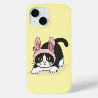 Chat Tuxedo Adorable en Chapeau de Lapin Rose Esth