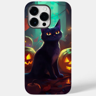 Coque Pour Pour iPhone 14 Pro Max Chat Tuxedo d'Halloween avec citrouilles effrayant