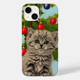 Coque Pour iPhone 14 Chat vintage et sapin de Noël
