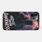 Coques Case-Mate iPhone Château gothique hanté sous orage avec texte (Dos (Horizontal))