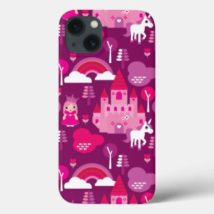 Etui iPhone 13 château princess et unicorne arc-en-ciel