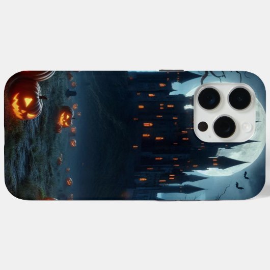 Coques Case-Mate iPhone Château sombre, médiéval, chauves-souris & citroui (Verso (horizontal))