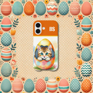 Coques iPhone 16 chaton de Pâques géant en coquille florale