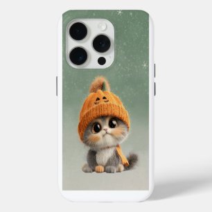 Coque iPhone 15 Pro Chaton d'Halloween avec un chapeau de citrouille