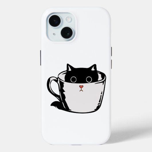 Coques Case-Mate iPhone Chaton noir avec nez rouge caché dans une tasse (Verso)