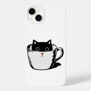 Coque Pour iPhone 14 Plus Chaton noir avec nez rouge caché dans une tasse