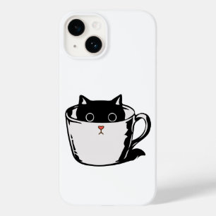 Coque Pour iPhone 14 Chaton noir avec nez rouge caché dans une tasse