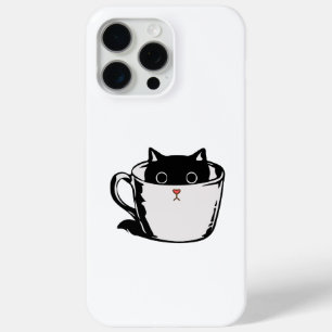 Coque iPhone 15 Pro Max Chaton noir avec nez rouge caché dans une tasse