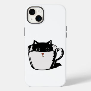 Coque Pour iPhone 14 Plus Chaton noir avec nez rouge caché dans une tasse