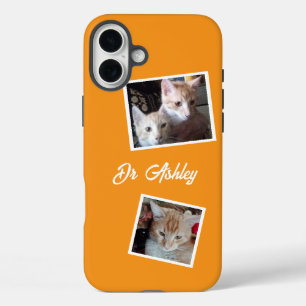 Coques iPhone 16 Plus Chats 2 Photos Collage Animaux Nom Orange