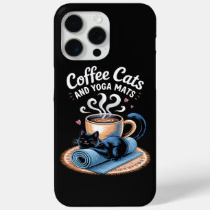 Coque iPhone 15 Pro Max Chats Café et Tapis de Yoga Yoga de Chat Drôle