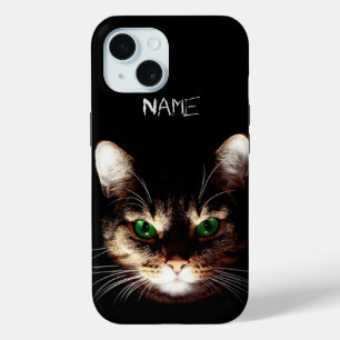 Coque Pour iPhone 15 Chats en Badass - Yeux verts Personnalisés