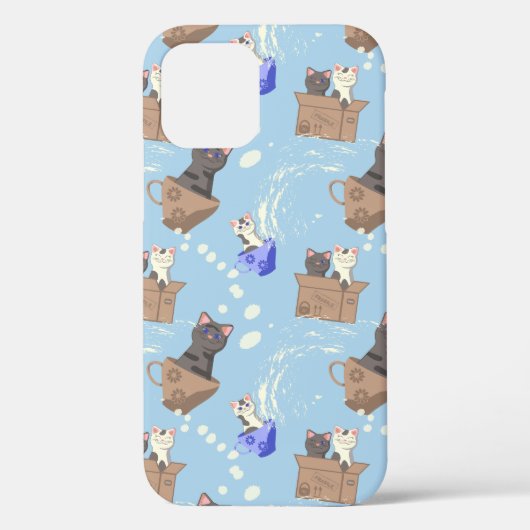 Coques Case-Mate iPhone Chats en boîte et gouttes de lait sur bleu (Verso)