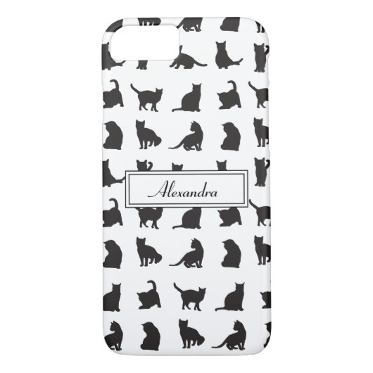 Coques Case-Mate iPhone Chats en Silhouette noire Motif avec prénom (Dos)
