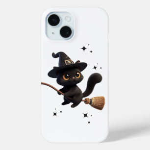 Coque Pour iPhone 15 Chats en sorcière noire d'Halloween à cheval Étoil