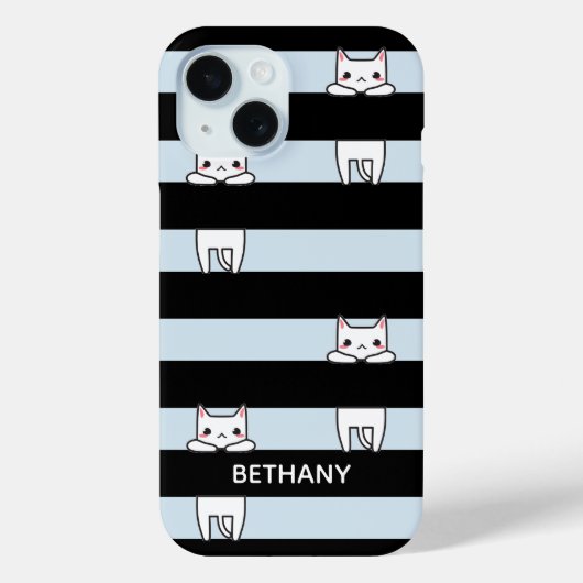 Coques Case-Mate iPhone Chats Escalades mignons sur bandes noires et bleue (Verso)