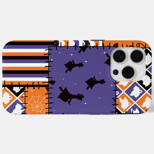 Coques Case-Mate iPhone Chats Halloween Patchwork sorcières (Verso (horizontal))