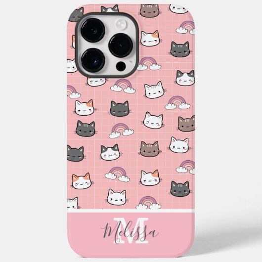 Coques Case-Mate iPhone Chats mignons et Monogramme arc-en-ciel (Verso)