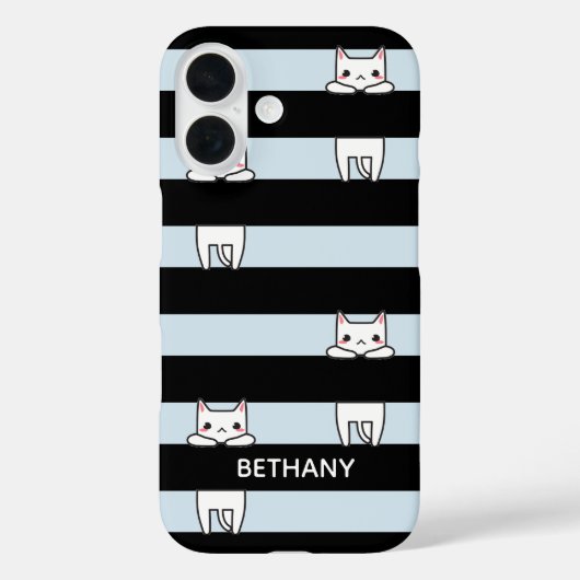 Coques Case-Mate iPhone Chats mignons grimpeurs sur rayures noires et bleu (Verso)
