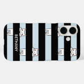 Coques Case-Mate iPhone Chats mignons grimpeurs sur rayures noires et bleu (Verso (horizontal))