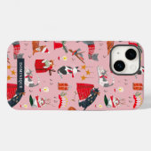 Coques Case-Mate iPhone Chats mignons rétro Noël rose  (Verso (horizontal))