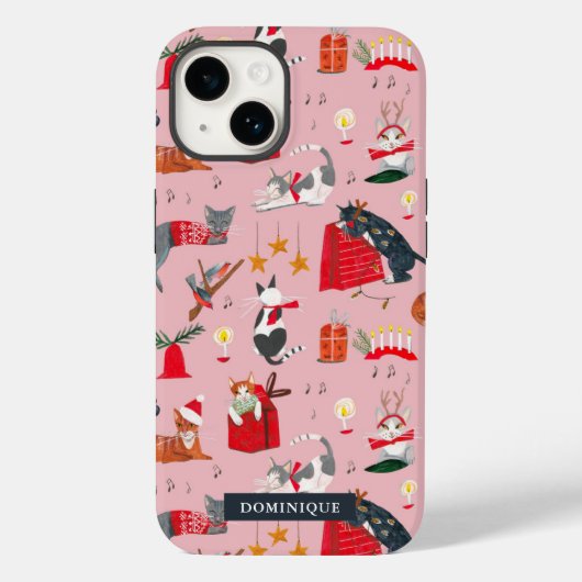 Coques Case-Mate iPhone Chats mignons rétro rose de Noël (Verso)