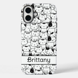 Coques iPhone 16 Plus Chats noirs et blancs mignons
