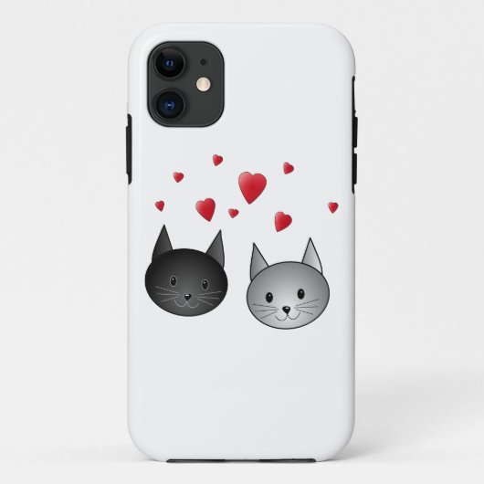 Coques Case-Mate iPhone Chats noirs et gris mignons, avec des coeurs (Dos)