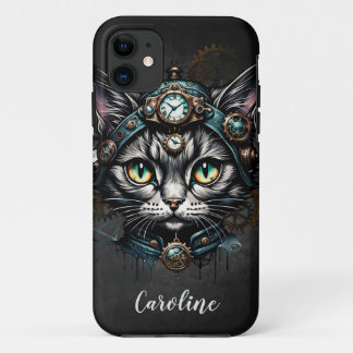 Case-Mate iPhone Case Chatte steampunk mignonne avec des horloges et des