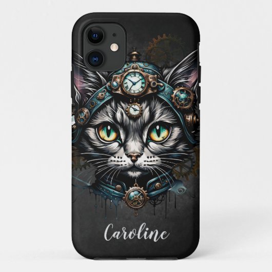 Coques Case-Mate iPhone Chatte steampunk mignonne avec des horloges et des (Dos)