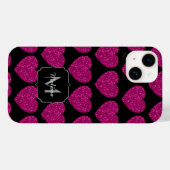 Coques Case-Mate iPhone Chaud coeur rose faux pétille motif Monogramme (Verso (horizontal))