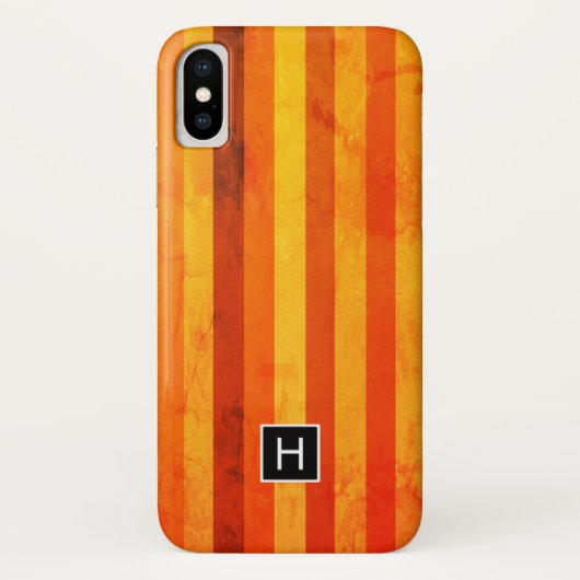 Coques Case-Mate iPhone Chaud Patiné Orange Rouge rayures Monogramme (Dos)