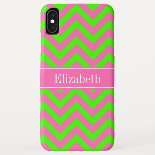Coques Case-Mate iPhone Chaud rose #2 Lime Green LG Chevron Nom Monogramme (Dos)