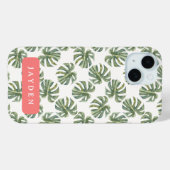 Coques Case-Mate iPhone Chaud rose et feuille de palme tropicale Nom perso (Verso (horizontal))
