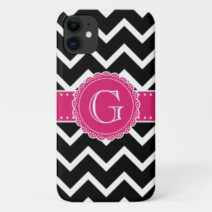 Case-Mate iPhone Case Chaud rose Fleur Monogramme noir Chevron