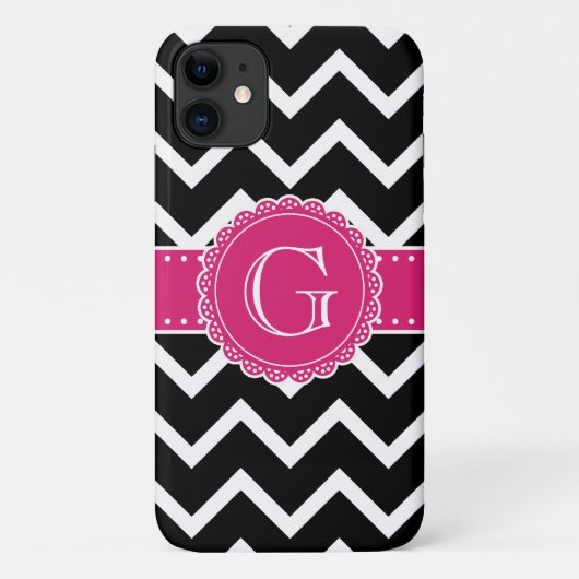Coques Case-Mate iPhone Chaud rose Fleur Monogramme noir Chevron (Dos)