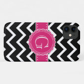 Coques Case-Mate iPhone Chaud rose Fleur Monogramme noir Chevron (Dos (Horizontal))