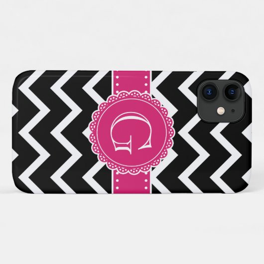 Coques Case-Mate iPhone Chaud rose Fleur Monogramme noir Chevron (Dos (Horizontal))