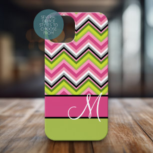 Coque Pour iPhone 15 Chaud rose Lime Chevron Motif Monogramme personnal