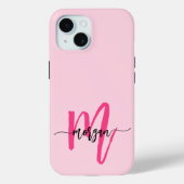 Coques Case-Mate iPhone Chaud rose moderne Script Girl Monogramme Nom (Verso)