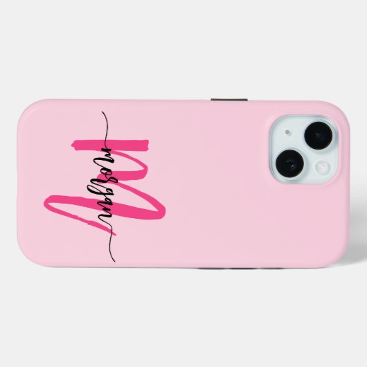 Coques Case-Mate iPhone Chaud rose moderne Script Girl Monogramme Nom (Verso (horizontal))