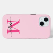 Coques Case-Mate iPhone Chaud rose moderne Script Girl Monogramme Nom (Verso (horizontal))