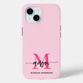 Coques Case-Mate iPhone Chaud rose moderne Script Girl Monogramme Nom (Verso)